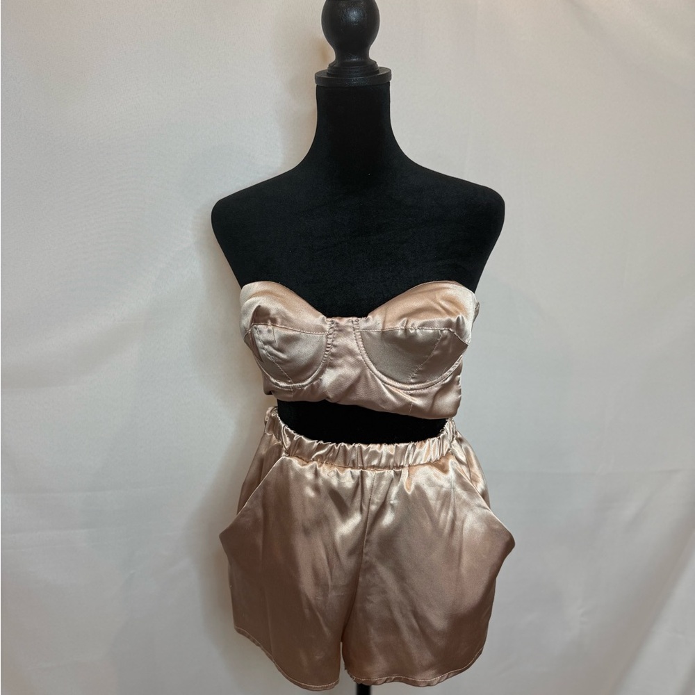 2 piece satin set champagne
